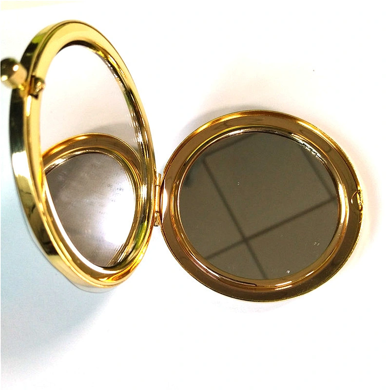 factory  audit custom logo round blue jewelry sticker metal double sided   foldable mirror with push bottom and hd glass