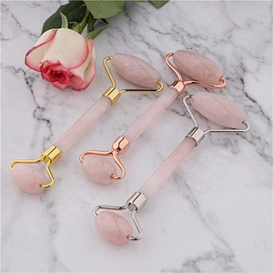 100% Natural Quartz Roller Beauty Rose Pink Jade Slimming Beauty Machine Facial Massager Roller for Face