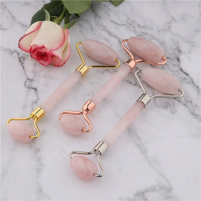 100% Natural Quartz Roller Beauty Rose Pink Jade Slimming Beauty Machine Facial Massager Roller for Face