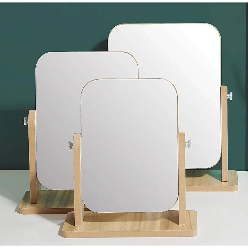 90 Degree Simple Folding Rectangle Oval Makeup Wooden Mirror
