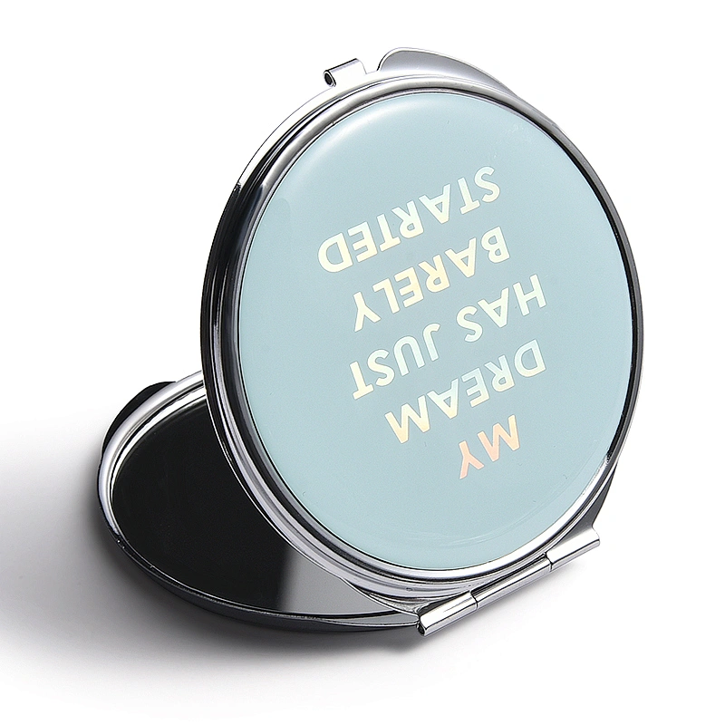 Fashion cosmetic metal mirror with epoxy sticker for custom desgin