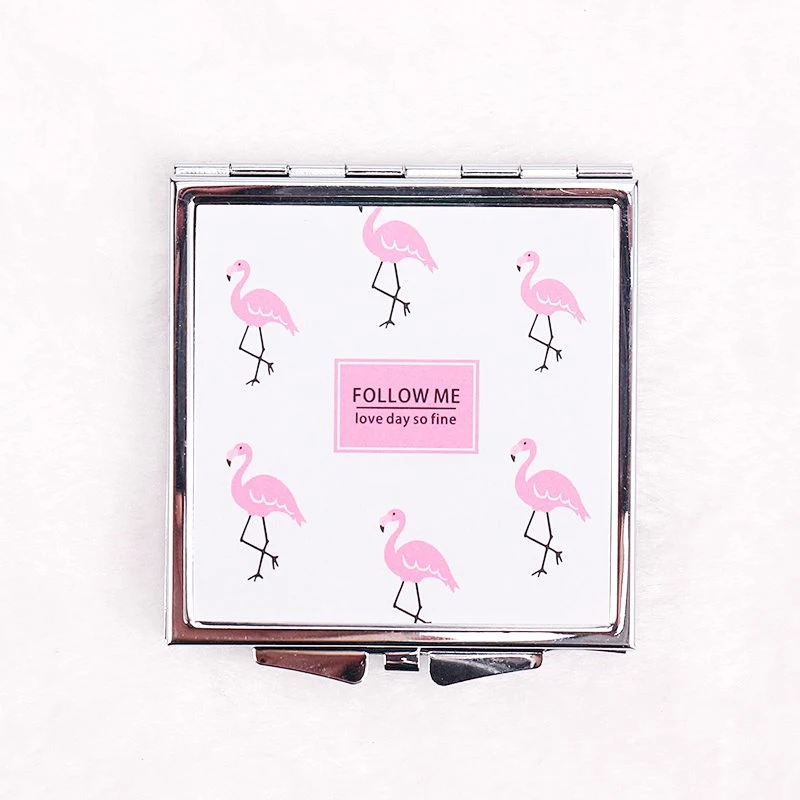 Fashion Square Cartoon Flamingo Souvenir PU  cosmetic Mirror