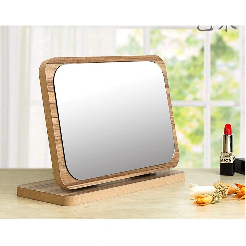 Double-side magnifying wood frame desktop stand mirror