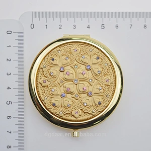 wholesale fashion gloden crystal folding round double sides foldable metal compact mirror for women