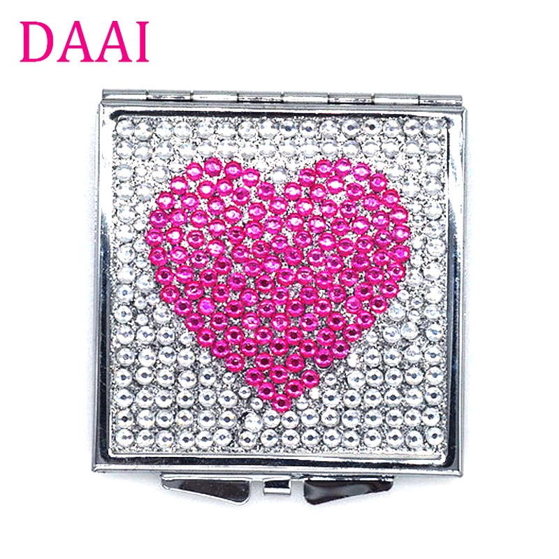 China factory custom plain double sided stainless iron pocket mirror with push botton and ISO9001 audit