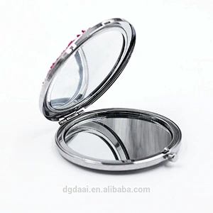 Pocket metal top grade round custom promotional gifts wholesale bling compact mirror hand pocket mirror