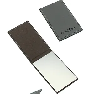 Export To Japan PU leather stainless steel folding mirror hd desktop leather folding mirror custom