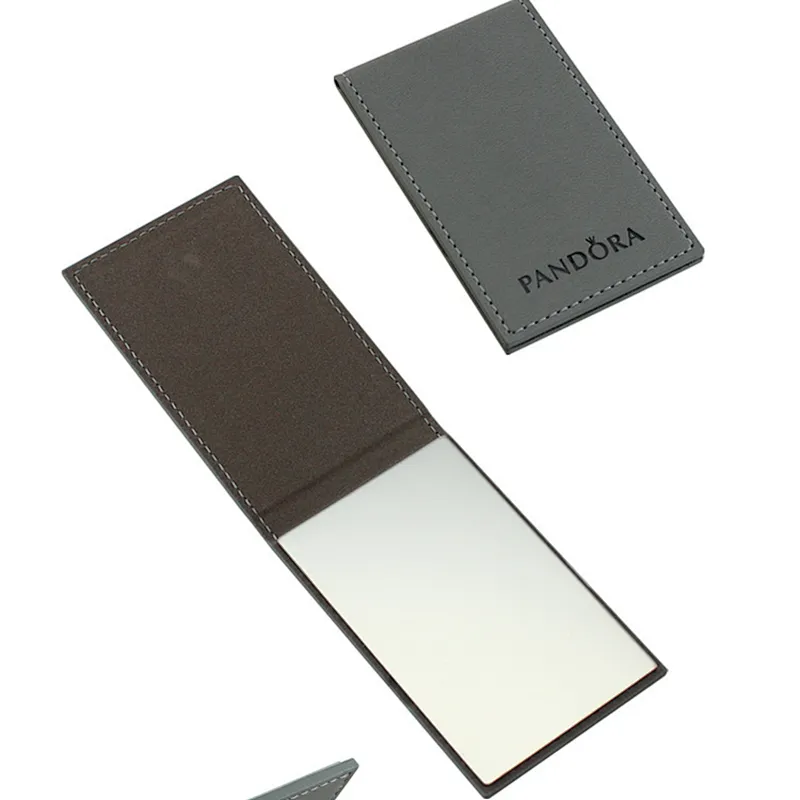 Export To Japan PU leather stainless steel folding mirror hd desktop leather folding mirror custom