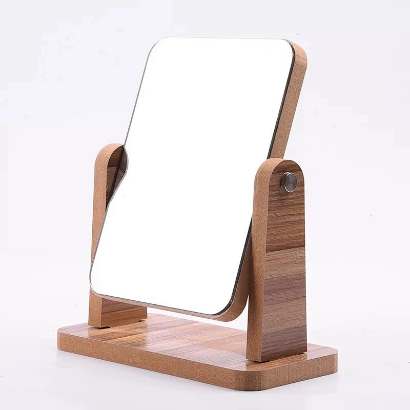 Double-side table desk makeup wooden frame mirror
