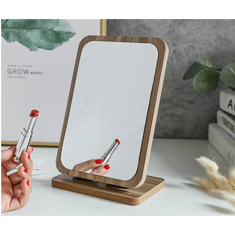Double-side table desk makeup wooden frame mirror