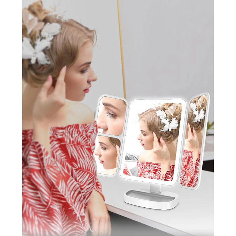 Smart desktop LED makeup mirror with light magnification portable web celebrity dormitory folding dressing mirror