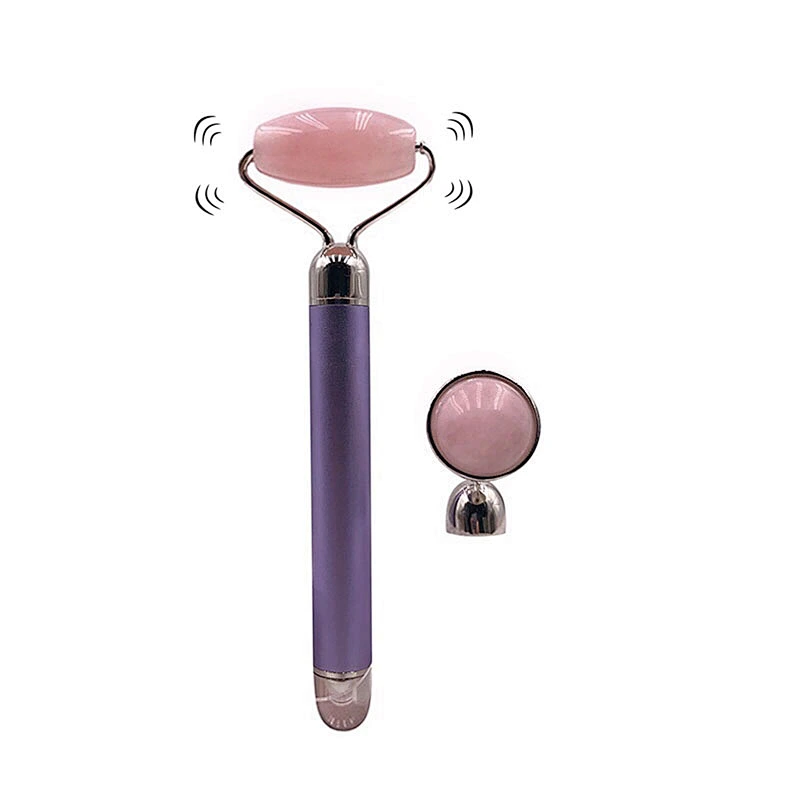New 2 in 1 Electric Vibrating Quartz Roller Rose Quartz Jade Roller Facial Massager for Women Skincare