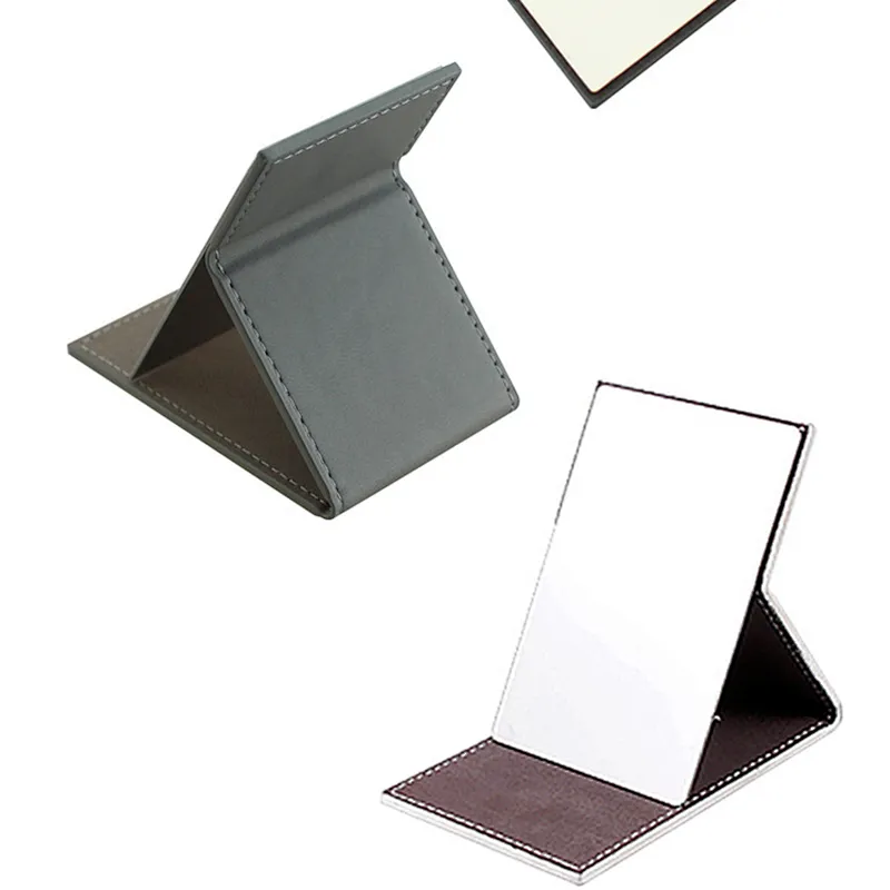 Export To Japan PU leather stainless steel folding mirror hd desktop leather folding mirror custom