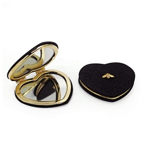 Fashion Heart Shape Custom Design PU Leather Gold Metal Frame cosmetic Mirror