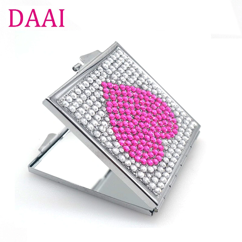 China factory custom plain double sided stainless iron pocket mirror with push botton and ISO9001 audit
