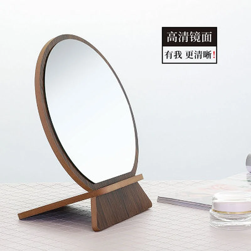 Double-side magnifying wood frame desktop stand mirror