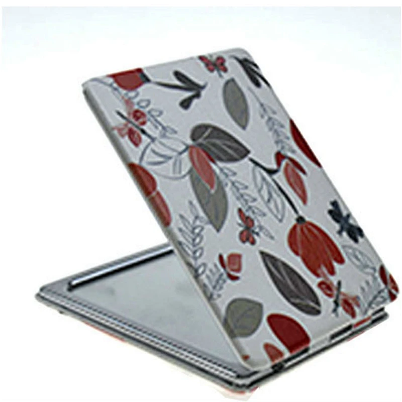 wholesales pu leather double-sided square folding cosmetic cmpact mirror