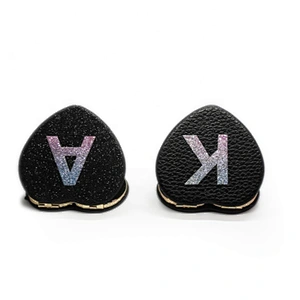 Fashion Heart Shape Custom Design PU Leather Gold Metal Frame cosmetic Mirror