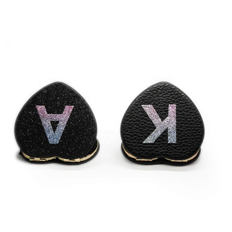 Fashion Heart Shape Custom Design PU Leather Gold Metal Frame cosmetic Mirror