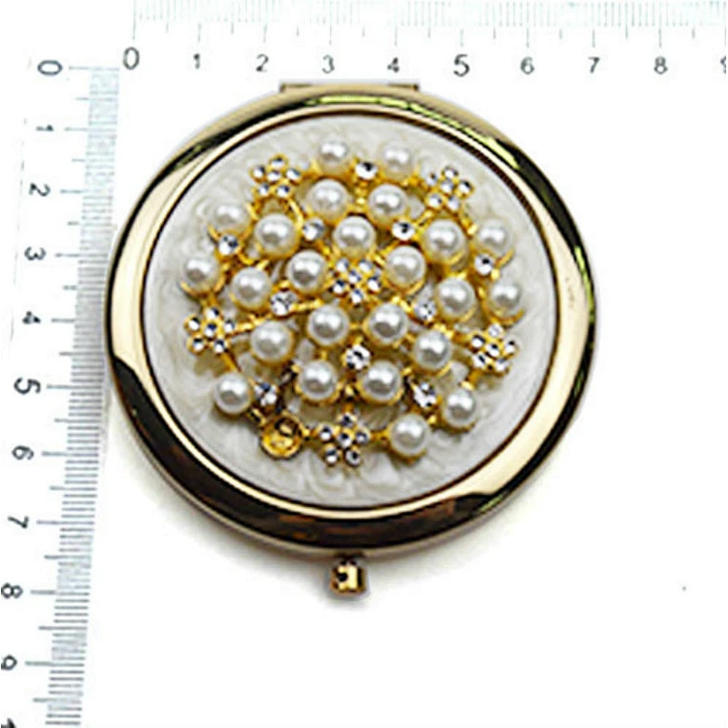 Wholesale luxury jewel double sides smart golden compact makeup mirror