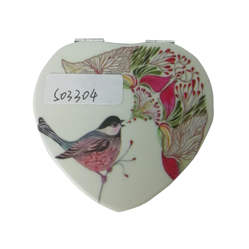 AI certificate leather heart shape plastic frame pocket mirror for Christmas and New Year's holiday gift