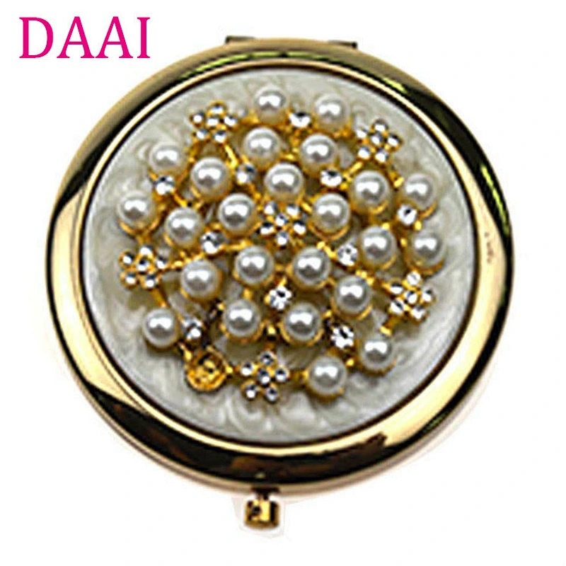 Wholesale luxury jewel double sides smart golden compact makeup mirror