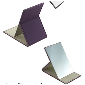 Export To Japan PU leather stainless steel folding mirror hd desktop leather folding mirror custom