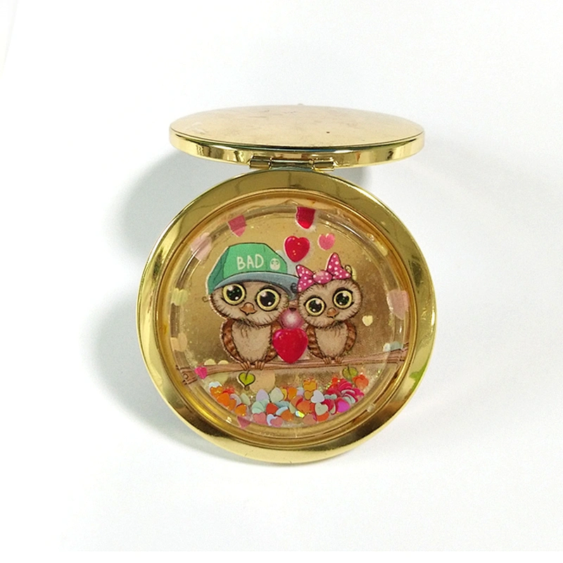 Custom cartoon silicone glitter makeup vanity mirror with metal frame