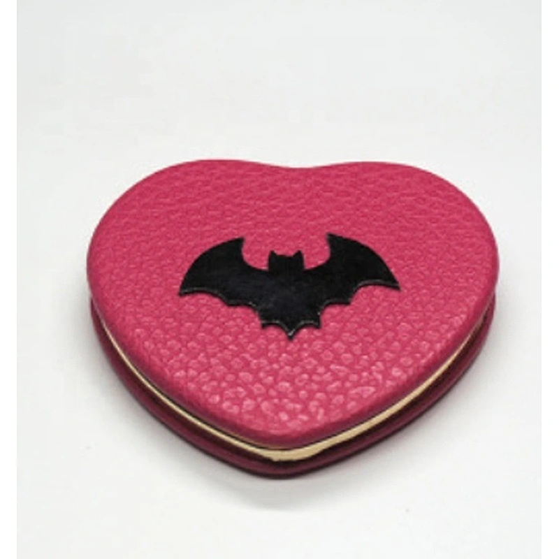 Fashion Heart Shape Custom Design PU Leather Gold Metal Frame cosmetic Mirror