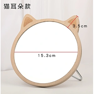 Double-side magnifying wood frame desktop stand mirror