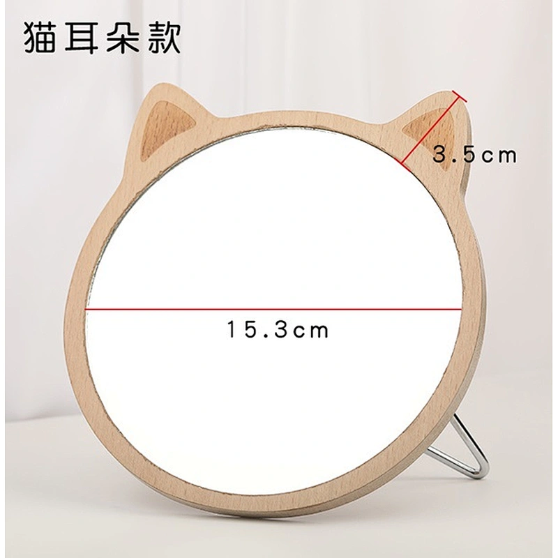 Double-side magnifying wood frame desktop stand mirror