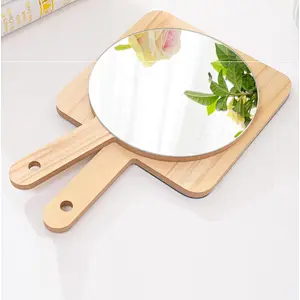 Handle mirror health Mini wooden make up mirror