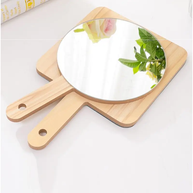 Handle mirror health Mini wooden make up mirror