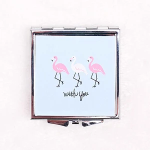 Fashion Square Cartoon Flamingo Souvenir PU  cosmetic Mirror