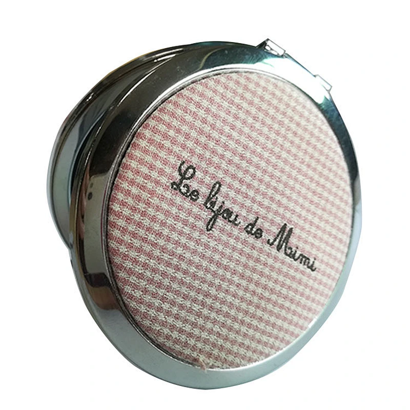 custom free artwork cotton fabric chrom plated double sided pocket mirror