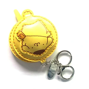 custom animal shape leather foldable pocket makeup mirror with keyring for Christmas and New Year's holiday gift