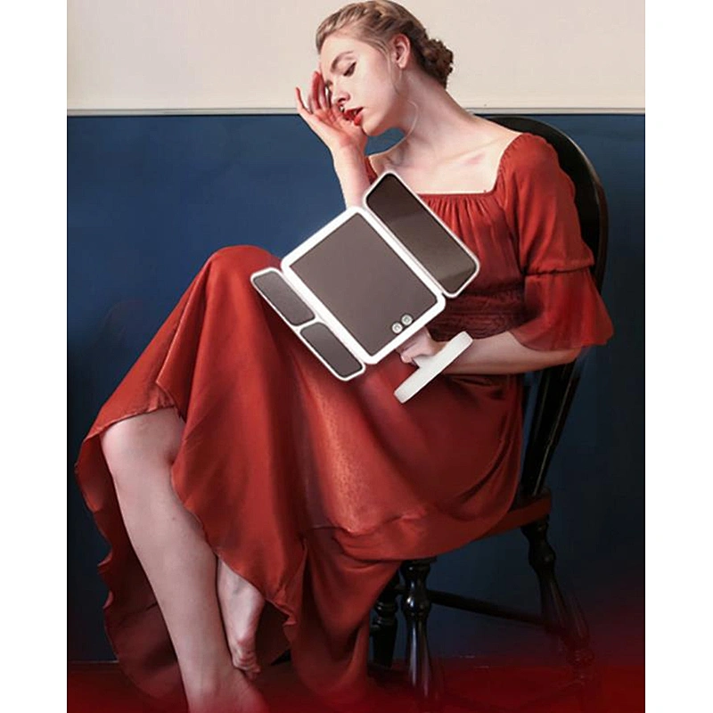 Smart desktop LED makeup mirror with light magnification portable web celebrity dormitory folding dressing mirror