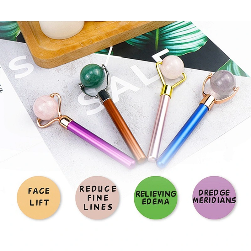 Wholesale  Custom logo Mini Eye Care Rose Quartz Nephrite Anti Aging Facial Natural Roll Ball Jade Roller