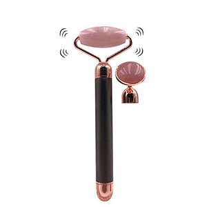 New 2 in 1 Electric Vibrating Quartz Roller Rose Quartz Jade Roller Facial Massager for Women Skincare
