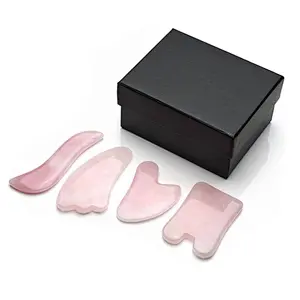 Custom Logo Heart Shaped Gua Sha Guasha Board Pink Rose Quartz Jade Stone Scraping Massage Tool