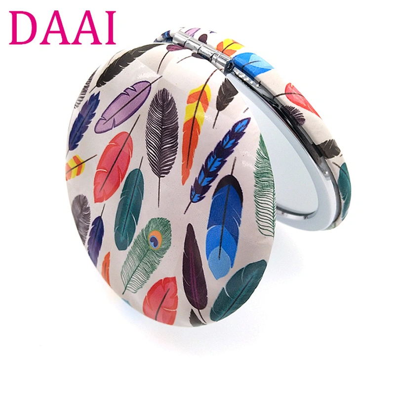 China factory customized logo round leather double side metal pocket mirror for Christmas gift