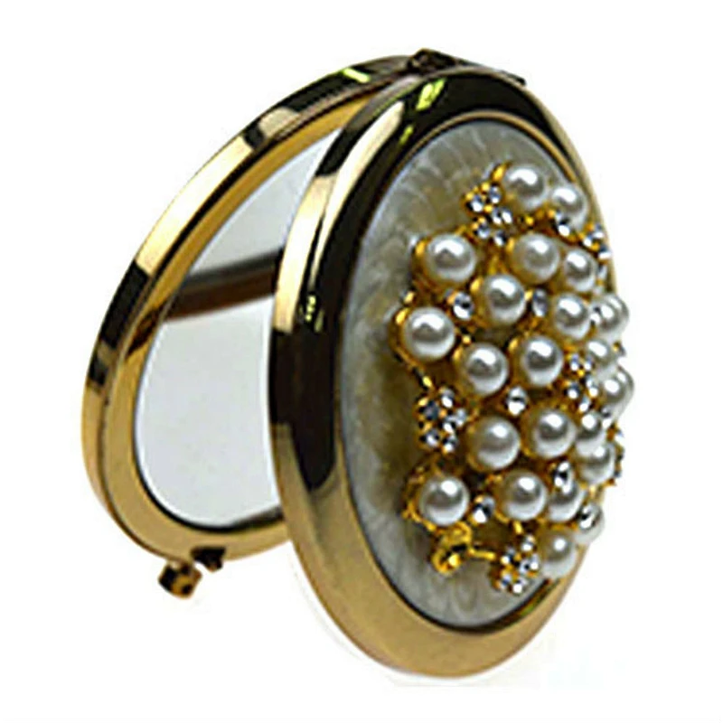 Wholesale luxury jewel double sides smart golden compact makeup mirror