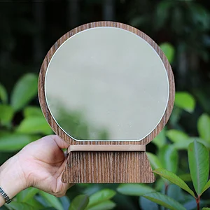 Double-side magnifying wood frame desktop stand mirror