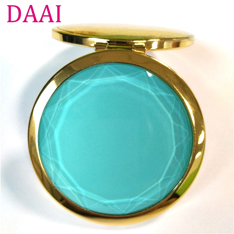 factory  audit custom logo round blue jewelry sticker metal double sided   foldable mirror with push bottom and hd glass