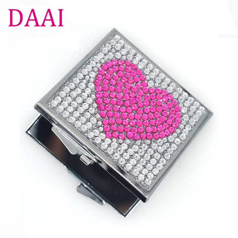 China factory custom plain double sided stainless iron pocket mirror with push botton and ISO9001 audit