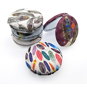 China factory customized logo round leather double side metal pocket mirror for Christmas gift