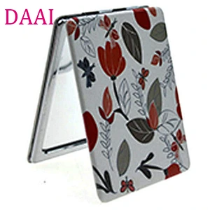 wholesales pu leather double-sided square folding cosmetic cmpact mirror
