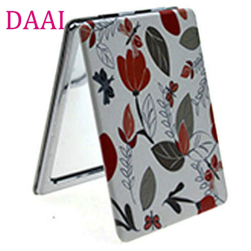 wholesales pu leather double-sided square folding cosmetic cmpact mirror