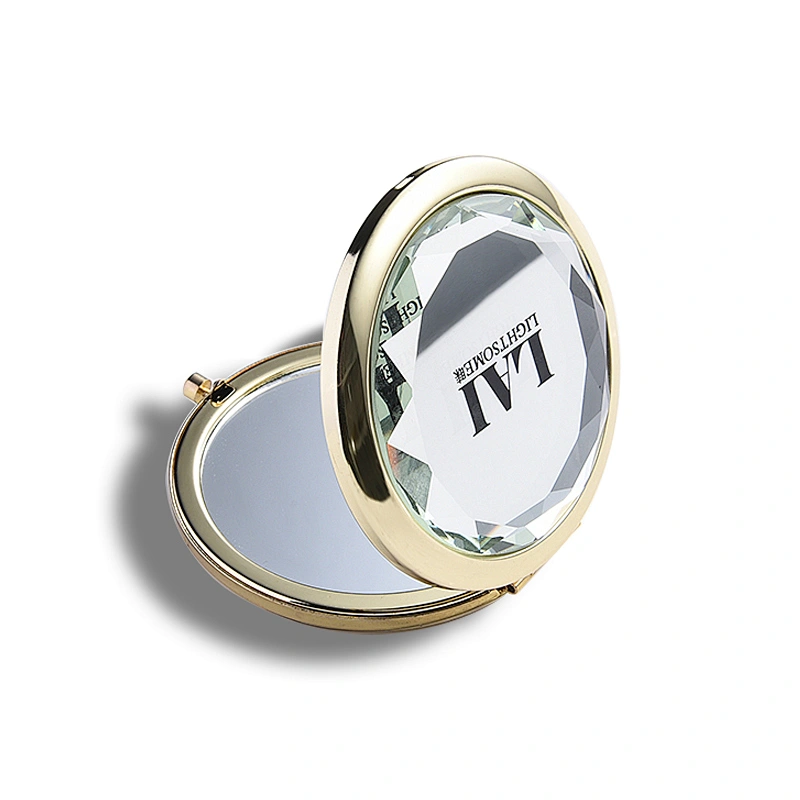 Private Label Glass Diamond Cute Unique Crystal Gold Golden Cosmetic Pocket  Mirrors