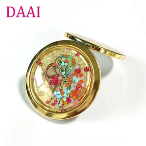 Custom cartoon silicone glitter makeup vanity mirror with metal frame